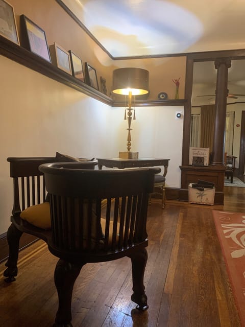 Dining room-seats 10, left side with authentic Victorian Courting bench