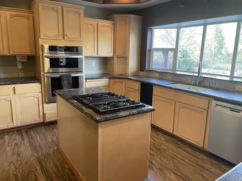 Kitchen with a view room door of the lake
