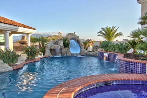 Outdoor pool, a waterfall pool