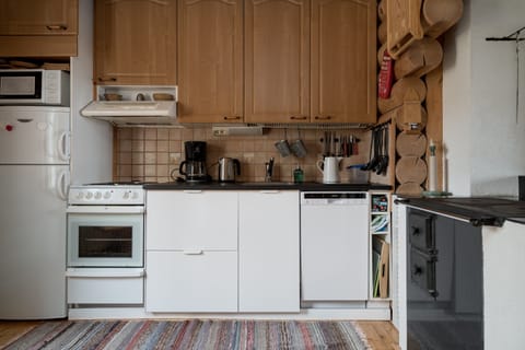 Kitzen with wood stove.