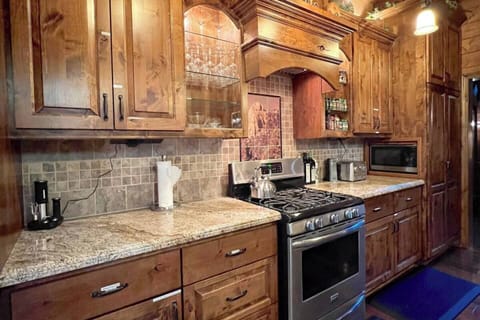 You'll find the kitchen well-stocked with basic oils, an array of spices, and all the cookware you need plus probably some that you won't. Instant Pot pressure cooker anyone?