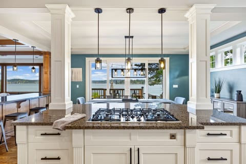 In the kitchen, looking out to the water