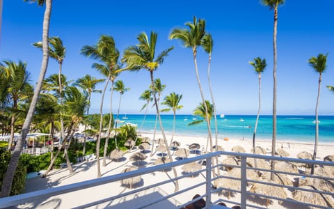 On the beach, sun loungers