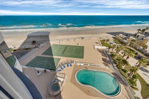 On the beach, sun loungers, beach towels