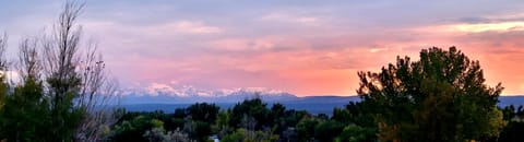 Sunset boucing off the mountains out front.