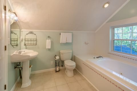 Combined shower/tub, towels