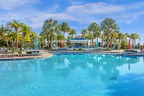 A heated pool, sun loungers