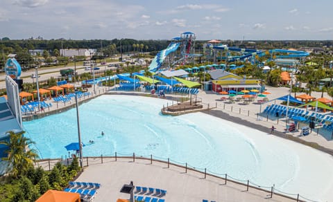 A heated pool, sun loungers