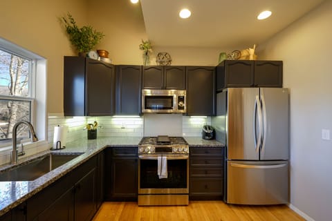 Kitchen with stainless steel appliances
