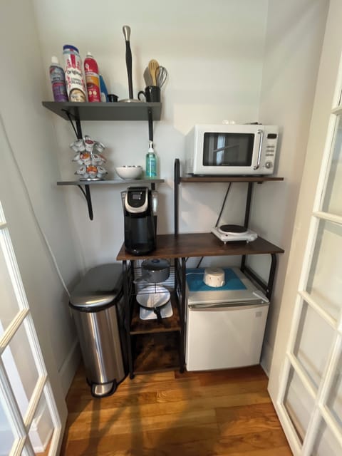 Fridge, microwave, coffee/tea maker, paper towels