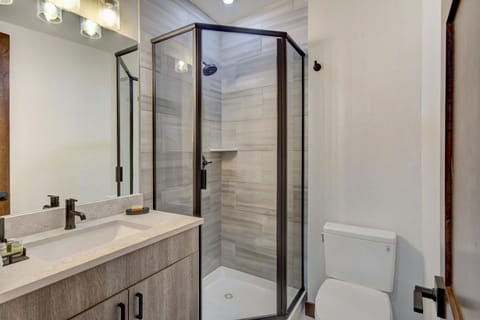 Combined shower/tub, hair dryer, towels