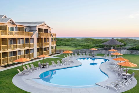 Indoor pool, a heated pool, pool umbrellas