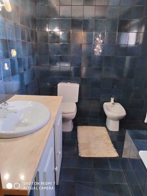 Combined shower/tub, hair dryer, bidet, towels