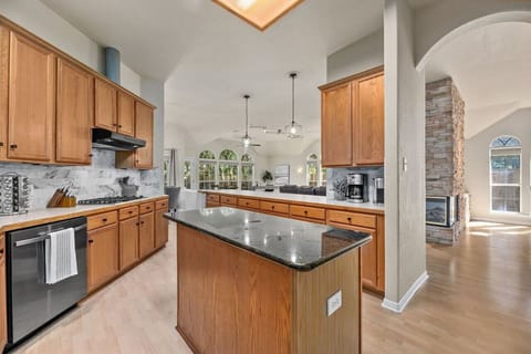 The kitchen is fully stocked and very large!  You won`t be walking over each other trying to cook your family meal!