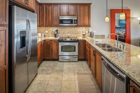 Gas cooktop and oven.