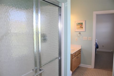 Combined shower/tub, hair dryer, towels