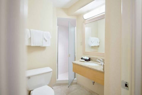 Combined shower/tub, hair dryer, towels