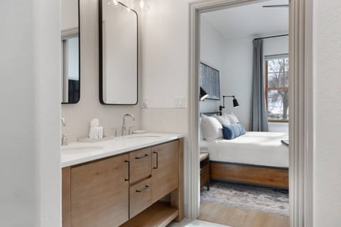 The new double vanity offers plenty of storage for guests!