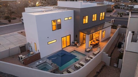 A birds eye view of the pool and hot tub area where you'll relax and lose track of the world around you.