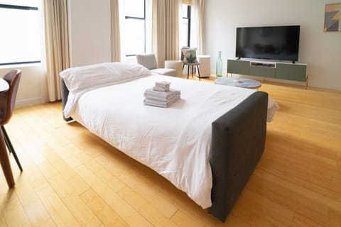 1 bedroom, memory foam beds, blackout drapes, iron/ironing board