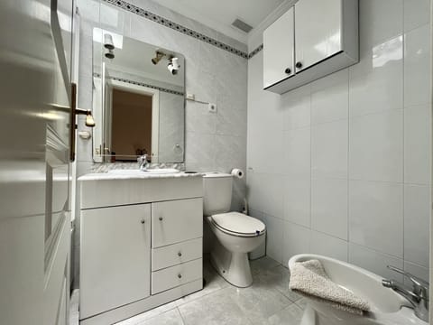 Combined shower/tub, hair dryer, bidet, towels