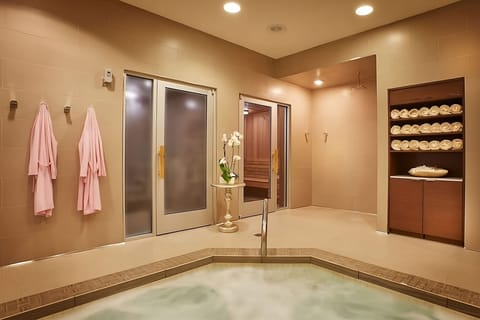 Combined shower/tub, hair dryer, towels