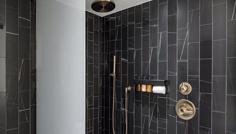 Combined shower/tub, hair dryer, towels