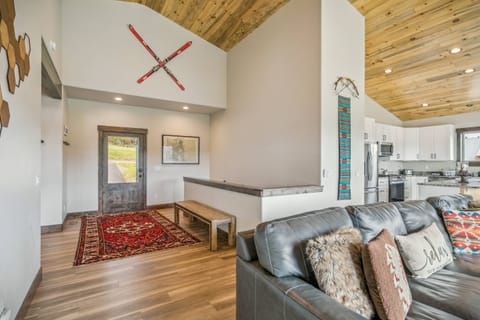 Basecamp view from the corner of the living area backing up to the large covered patio and amazing floor to ceiling windows.