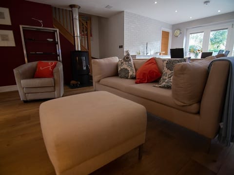 Sitting area with wood-burning stove