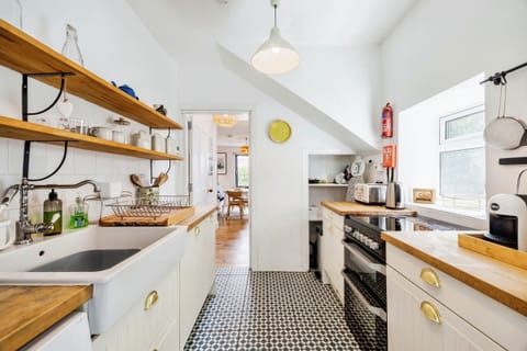 The galley kitchen is fully equipped for a self catering stay