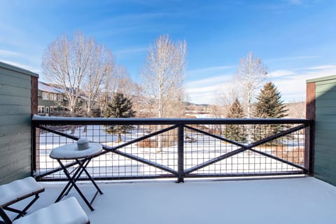 Balcony with pond views