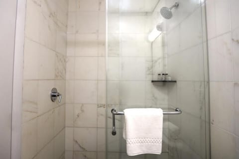 Combined shower/tub, hair dryer, towels