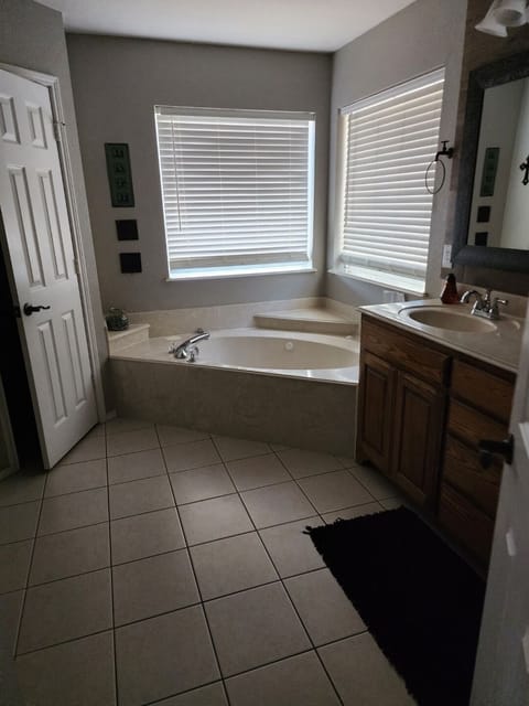 Combined shower/tub, jetted tub, hair dryer, bidet