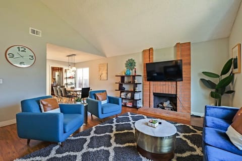 Comfortable couches in a bright, cheerful living room