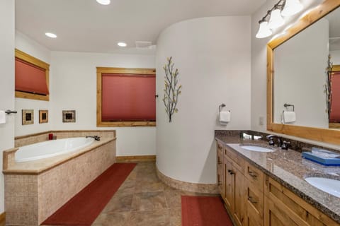 Combined shower/tub, hair dryer, towels