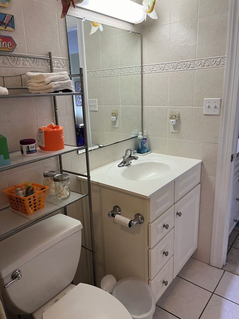 Combined shower/tub, hair dryer, toilet paper