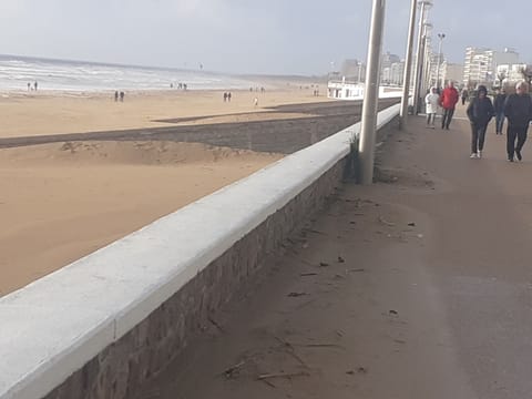 On the beach, sun loungers