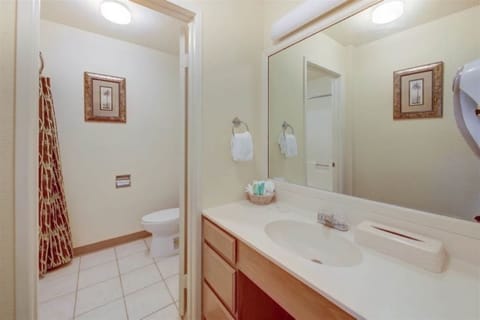 Combined shower/tub, hair dryer, towels, soap