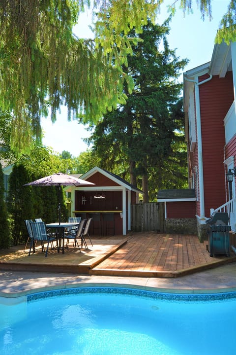 Outdoor pool, a heated pool, sun loungers