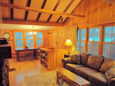 Cozy and warm with cathedral celings.