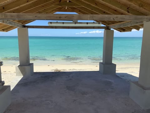 On the beach, sun loungers, beach towels