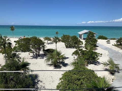 On the beach, sun loungers, beach towels