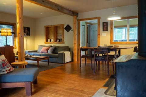 Open living/dining area with great indoor wood stove for chilly nights.