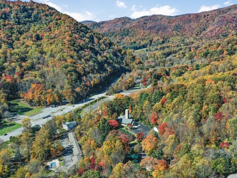 Aerial view of Soco Road driving towards Blue Ridge Parkway.