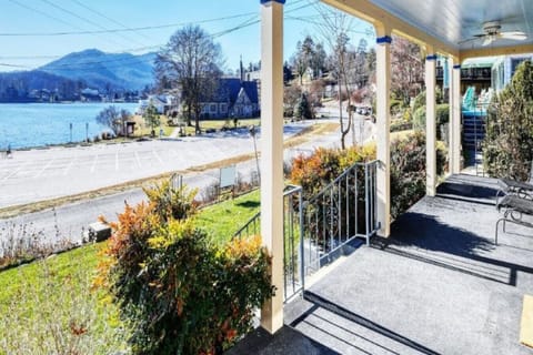 View of lake and chapel from front porch