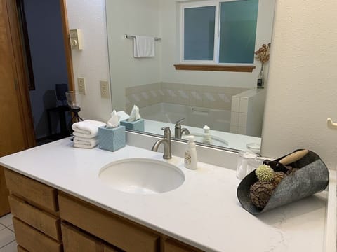 Bathtub, hair dryer, towels