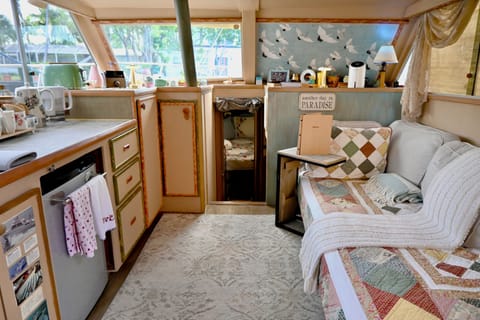 Galley with cozy throws and sleeper sofa