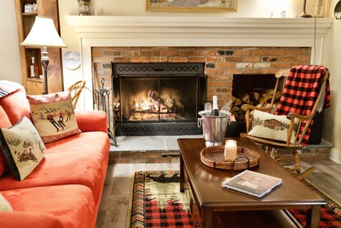 Our cozy living room and roaring fireplace. 