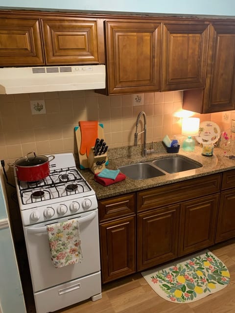 Fridge, oven, stovetop, coffee/tea maker