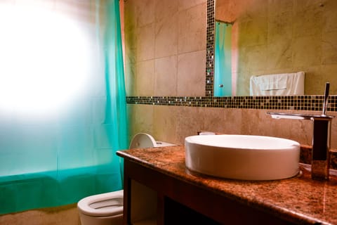 Bathroom | Combined shower/tub, hair dryer, towels, toilet paper